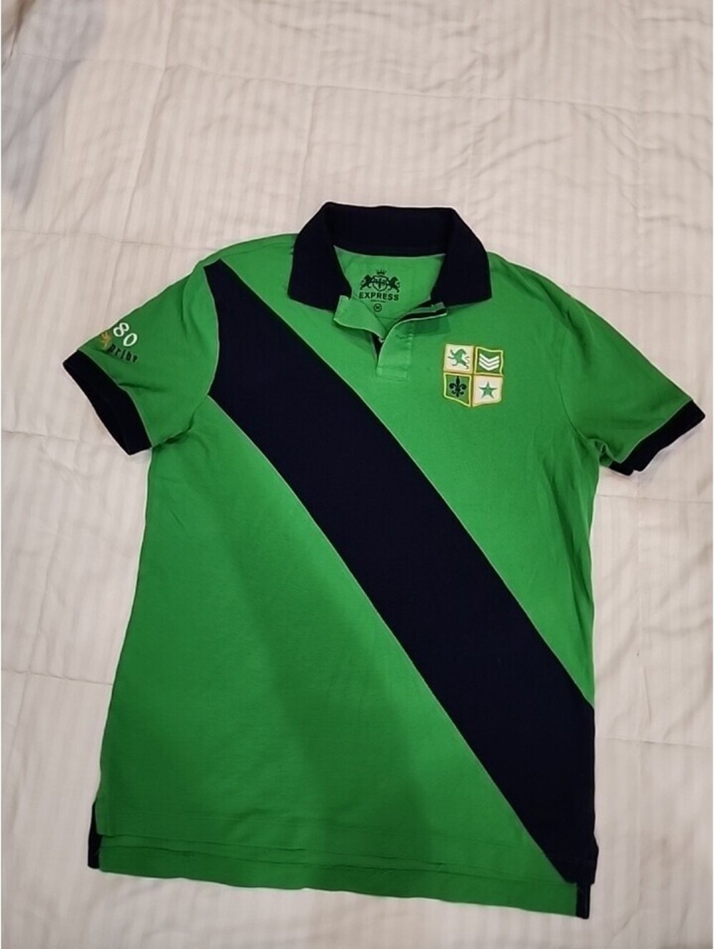 Express Legend Of Virtue Polo Shirt Mens Size M Green Embroidered